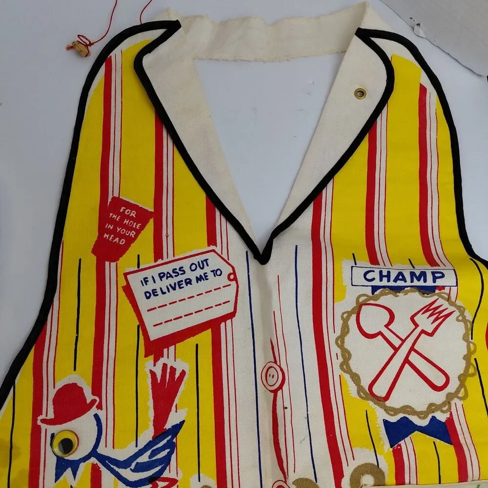 Vintage Parvin Creation Printed Graphic Mens Apron Silly Zany Funny Humor Kitsch
